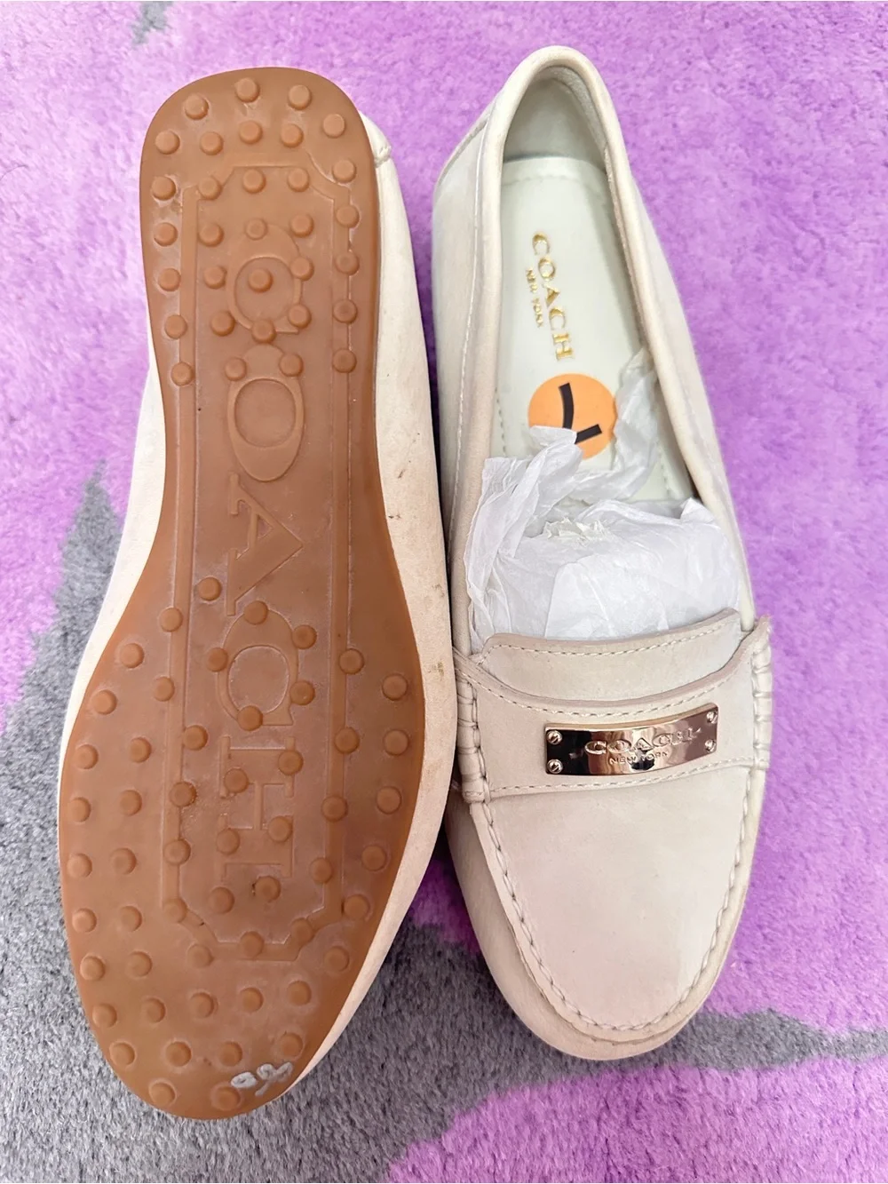 Coach Women's Beige Suede Loafers